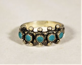 Southwestern Sterling Silver Turquoise Band Ring Size 5.5