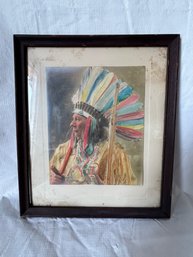 Antique Hand-colored Photographic Print Of A Native American Chief