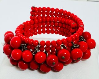 VINTAGE RED BERRY BEAD WRAP AROUND BRACELET