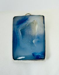 BEAUTIFUL STERLING SILVER BLUE DRUZY AGATE PENDANT