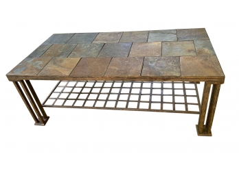 Heavy Weight Slate Stone Top & Metal  Outdoor Indoor Patio  Coffee Table 48' X 24' X 18' H ( READ Description)