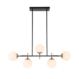 MCM Style  5 Globe Linear Chandelier- Brass And Black (1 0f 2)