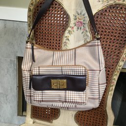 Fantastic Brand New $190 RALPH LAUREN / POLO Brown Cream Hounds Tooth Hobo Style Shoulder Bag VERY NICE !