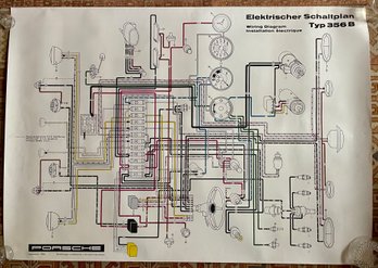 Original Very Large 1960 PORSCHE Factory Poster 'elektrischer Schapltplan Type 356 B - Wiring Diagram'