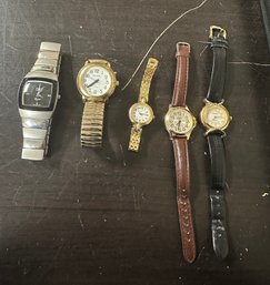 Assortment Of Wristwatches - Tec, Tel Time, Claremont, Quartz & Carriage 3 Stainless Steel & 2 Leather. JJ/A3