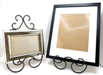 2 Wrought Iron Picture Frame Stands With 2 Picture Frames