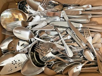 A Large Collection Of Stainless And Silver Plated Flatware And Serving Implements - From Dansk To Cuisinart