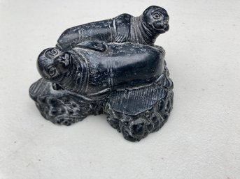 Black Soap Stone A Pair Of Seals On Rocks Made By Vanstone