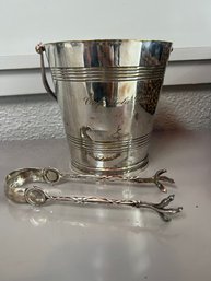 Metal Ice Bucket W/silver 925 Claw Feet Ice Tongs