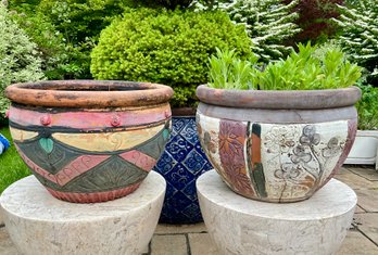 Pair Of Hand Painted Terracotta Planter Pots