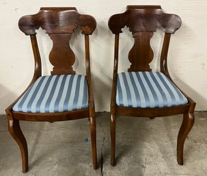 Pair Of Antique Sabre Leg Side Chairs With Damask Seats