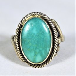 Vintage Sterling Silver Turquoise Oval Stone Ring Size 5.5