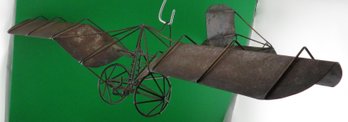 Vintage Metal Folk Art Sculpture  Of An Early Airplane Or Glider