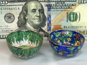 Two VERY TINY Hand Painted Chinese Bowls - Vintage ? New ? Antique - Nicely Done - Signed As Show - SMALL !