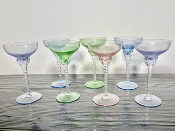 1940's Vintage Colored Cordial Glasses, Set Of 7