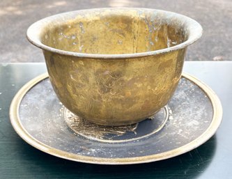 An Antique Indian Brass Footed Bowl And Under-plate