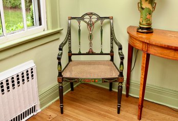 French Regency Polychrome Hand Painted  Ebonized Cane Chairs  2 Of 2 $1650.