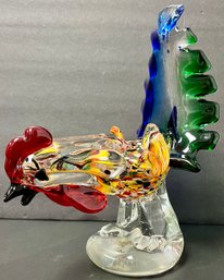 Vintage Art Glass Rooster - Quality Colorful Confetti Large - 9.5 H X 7.5 X 4 - Unmarked Possibly Murano
