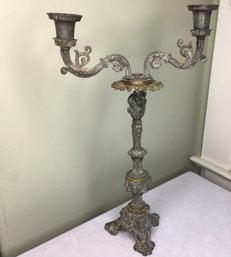 VINTAGE ITALIANATE BREVETTATO 2 ARMED BRASS & BRONZE CANDELABRA CANDLESTICK