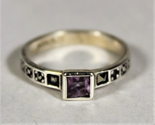 Sterling Silver Amethyst Bang Ring Size 6.5