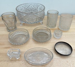 10 Vintage Crystal Cut Glass Bowls, Cups, Platters & More