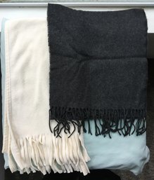 2 Vintage Irish Fleece Scarves  - 1 White Scarf & 1 Gray