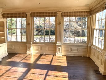 A Room Of Wainscoting, Crown Molding, Pilasters & Huge Double Hung Windows - All With A Glazed Faux Finish