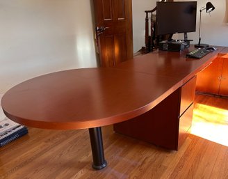 Knoll Reff Large Desk With Filing Cabinet & Round Extension In Cherry, With Key & Original Receipt