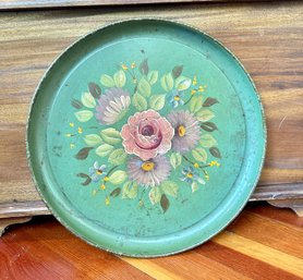 Vintage Hand Painted Green Tole Tray.