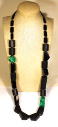 Chico's Elongated Plastic Necklace Black And Green 32' Long