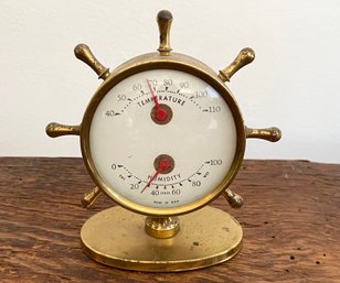 Mid Century Ideal Brass Ships Wheel Temperature And Humidity Guage