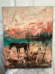 Signed Morris Katz Mid Century Oil Painting Of Lone Horse
