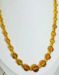 VINTAGE GRADUATED AND FACETED CITRINE COLOR CRYSTAL BEADS NECKLACE