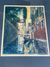 Vintage 1930s BELA SZIKLAY Hand Colored Etching Of Venice Canal- NO SHIPPING