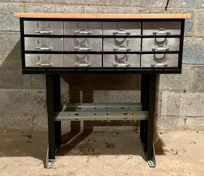 Metal 12 Drawer Cabinet W/ Wooden Top