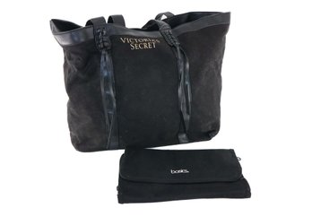 Victoria Secret Tote Black Bag With Travel Make Up Bag