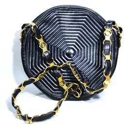 Fine Revillon Paris Black Leather And Gilt Metal Hand Bag Purse