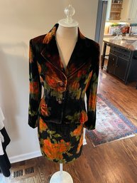 Gorgeous Bill Blass Floral 2 Piece Women's Velour Suit