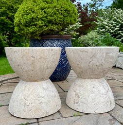 Pair Of Timeless FRONTGATE  Hourglass Stone Accent Tables/stools