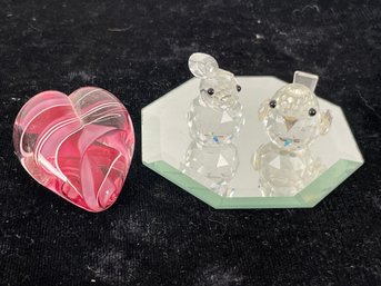 Swarovski Crystal Animal Figurines Glass Heart Paperweight