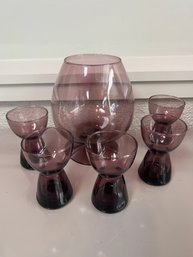 Art Deco Amethyst Brandy Sniffer/ 5 Glasses