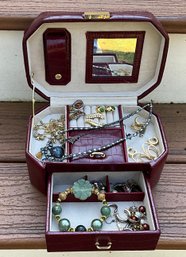 Nice Faux Red Leather Jewelry Box With Jewelry