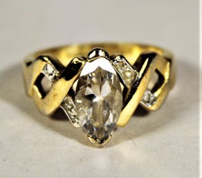 Gold Tone Ladies Ring Having Large Marquis White Stone