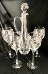 Vintage 6 Pc. Grapes Etched Crystal Decanter & Wine Glasses