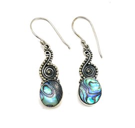 Vintage Sterling Silver Ornate Abalone Dangle Earrings