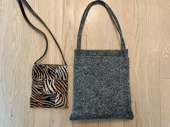 Italian Made Saks Fifth Ave Grey Wool Tote And Pen & Alex Animal Print Calf Hair Crossbody Bag