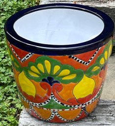 Vintage Made In Mexico Handpainted Garden Planter 11' W At Top 9.5' Height