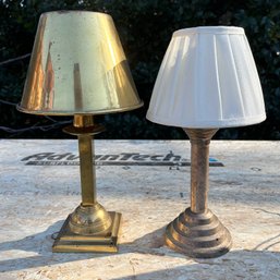 A Set Of 2 Metal Oil Lamp Sticks With Shades