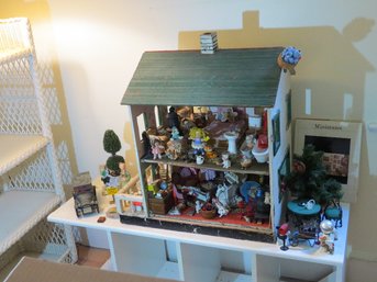 A Traditional Wooden Dollhouse Stuffed FULL Of Vintage Doll Furniture & Accessories