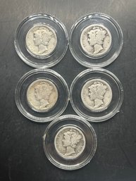 5 Mercury Dimes 1923, 1926, 1927, 1928, 1929